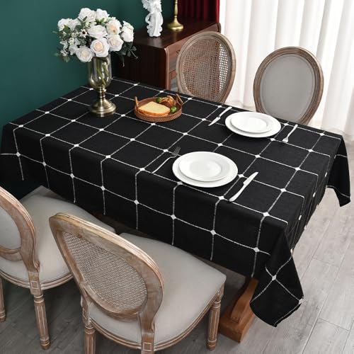 Plenmor Leinen Tischdecke Abwaschbar Schwarz 135x135cm Tischdecke Leinen – Ansicht 2