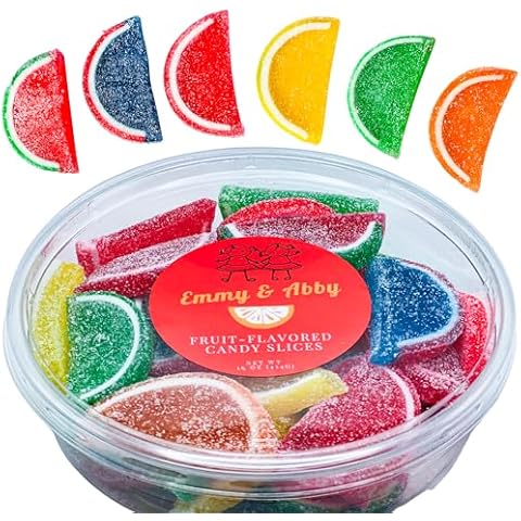 Emmy & Abby Assorted Jelly Fruit Slices Candy - 1 Pound in a Resealable Tub Cover
