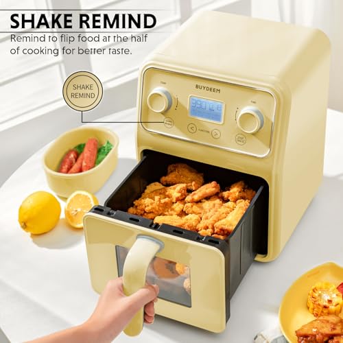 BUYDEEM-F51-8-in-1-Air-Fryer-42QT-Retro-Countertop-Airfryer-Oven-with-Visible-Window-Shake-Reminder-One-touch-Control-with-LCD-Display-Mellow-Yellow BUYDEEM F51 8 in 1 Air Fryer 42QT Retro Countertop Airfryer Oven with Visible Window Shake Reminder One touch Control with LCD Display Mellow Yellow