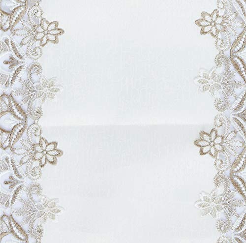 Caminho Mesa Rendado Poliéster Veneza Jolitex Bege/branco/fendi