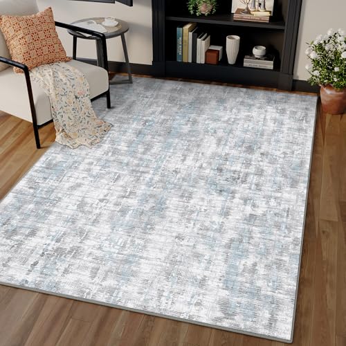 Grau Blau Teppich Wohnzimmer 80x150 Schlafzimmer Teppiche Waschbarer rutschfest Boho Abstrakt Carpet Wohnzimmerteppich Esszimmer Büroteppich Groß Kurzflor Weich Carpets Grau Blau 80 x 150 cm