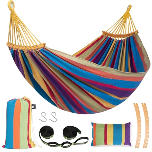 Image of SUNCREAT Hammocks Heavy Duty Double Hammock with Spreader Bar, Rainbow