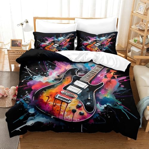 Linge de lit guitare électrique microfibre résistante effet 3D - 3