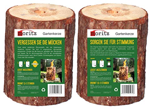 Moritz 1 x fuego sueco normal + 1 x citronela olor antorcha de árbol, incluye mecha de encendido, antorcha de jardín, antorcha de madera, antorcha de fiesta, 1,5 – 2 horas de combustión, 20 cm de alto