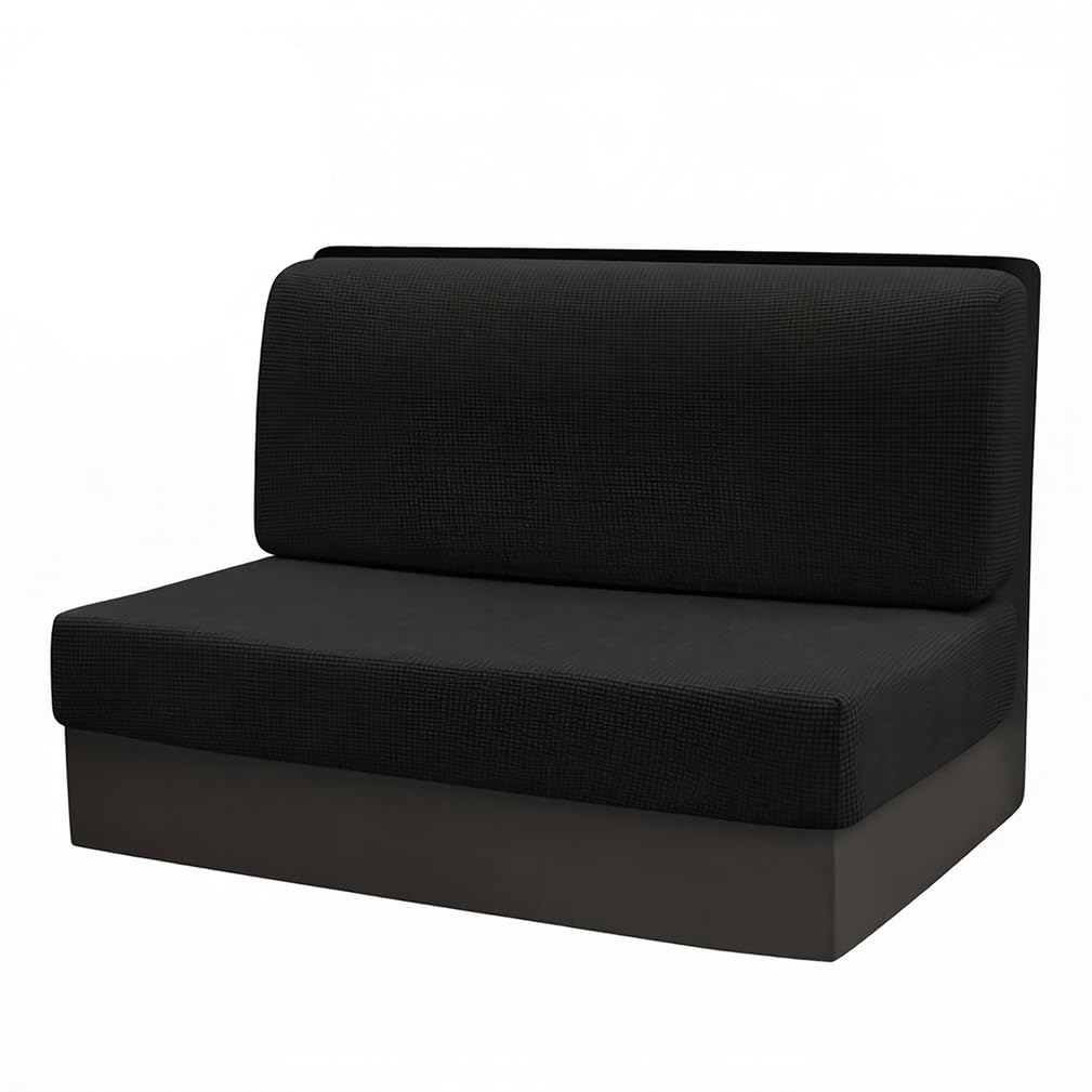 Mswborml Stretchable RV Dinette Cushion Covers Stretch Camper Cushions Cover Replacement, Anti-Slip Dinette Seat Covers for Camper 2 Piece, Washable Cushion Slipcovers for Trailer,Black