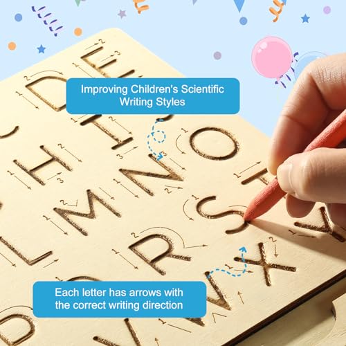 Wooden Letters Practicing Board,Reusable Handwriting Alphabet Tracing Board Double-Sided Toddlers and Preschool Gifts Learning Toys Learning to Write ABC for Kids Ages 3-8 - Image 6