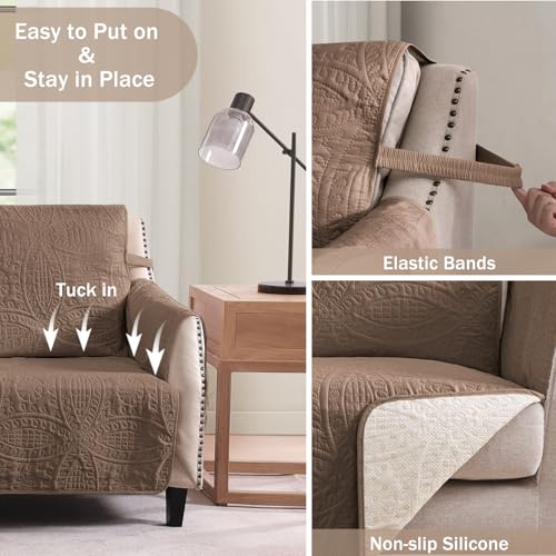 Image of Quilted Grand Sofa Covers Washable, Couch Cover for Grand Sofa, Soft Cozy Couch Protector for 4 Cushion Couch, Oversized Grand Sofa Slipcovers Water-Repellent (Grand Sofa 88 inch, Raw Umber)