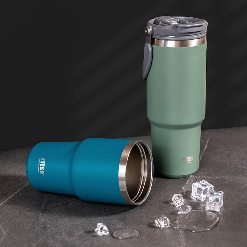 TYESO Tumbler with Handle,Tumbler with Straw, Vacuum Insulated Water Bottle,Double Wall Stainless Steel Coffee Cup Travel Mug Leak Proof Flip (GREEN, 40 oz) - Image 5