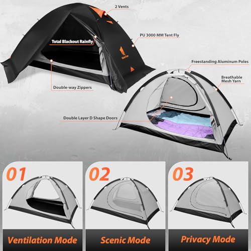 Carpa para Camping GEERTOP 2 Personas con Oscurecimiento, Impermeable, para 4 Temporadas, Fácil Montaje miniatura 4