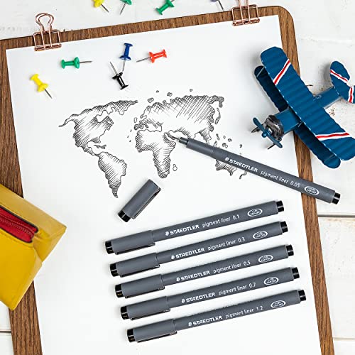 staedtler pigment liner pack black 6 pens assorted line widths 005mm 01mm 02mm 03mm 05mm 08mm