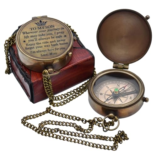 Brújula Vintage de Latón Antiguo de 2 Pulgadas con Funda de Cuero, Regalo para Hijo miniatura 5