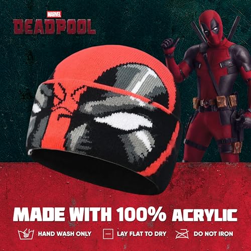 Image of Marvel Deadpool Beanie Hat, Winter Knit Cap with Cuff