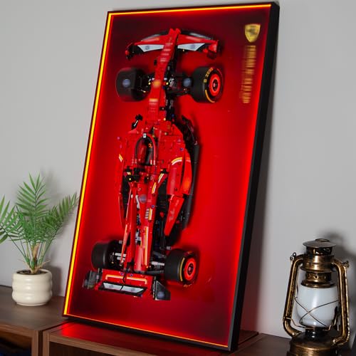 iCUANUTY Display Wallboard with RGB Colorful LED Lights Compatible with Lego Technic SF-24 F1 42207 Model Car Compatible with Lego Car Wall Mount Adult Collectibles Display Frame(No Cars Included)