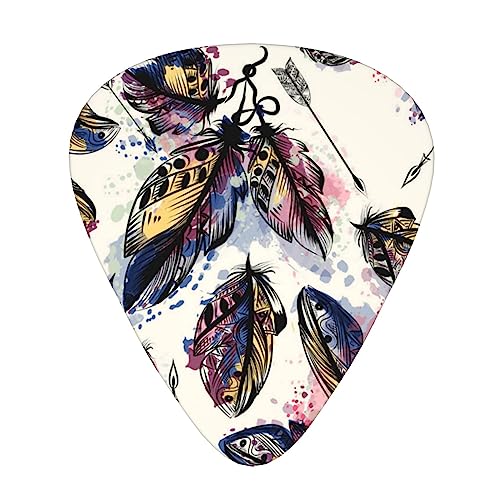 手描きの自由奔放に生きる羽 ギターピック Guitar Pick 12枚セット ティアドロップ型 エレキギター/アコースティックギター/クラシックギター/ベース等の練習に最適な12枚セット