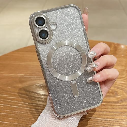 Image of Misscase for iPhone 17 Case Compatible with MagSafe,Built-in Camera Lens Protector Full Protection Soft TPU Anti-Scratch Anti-Fingerprint Magnetic Glitter Slim Case Cover 6.3 inch Silver
