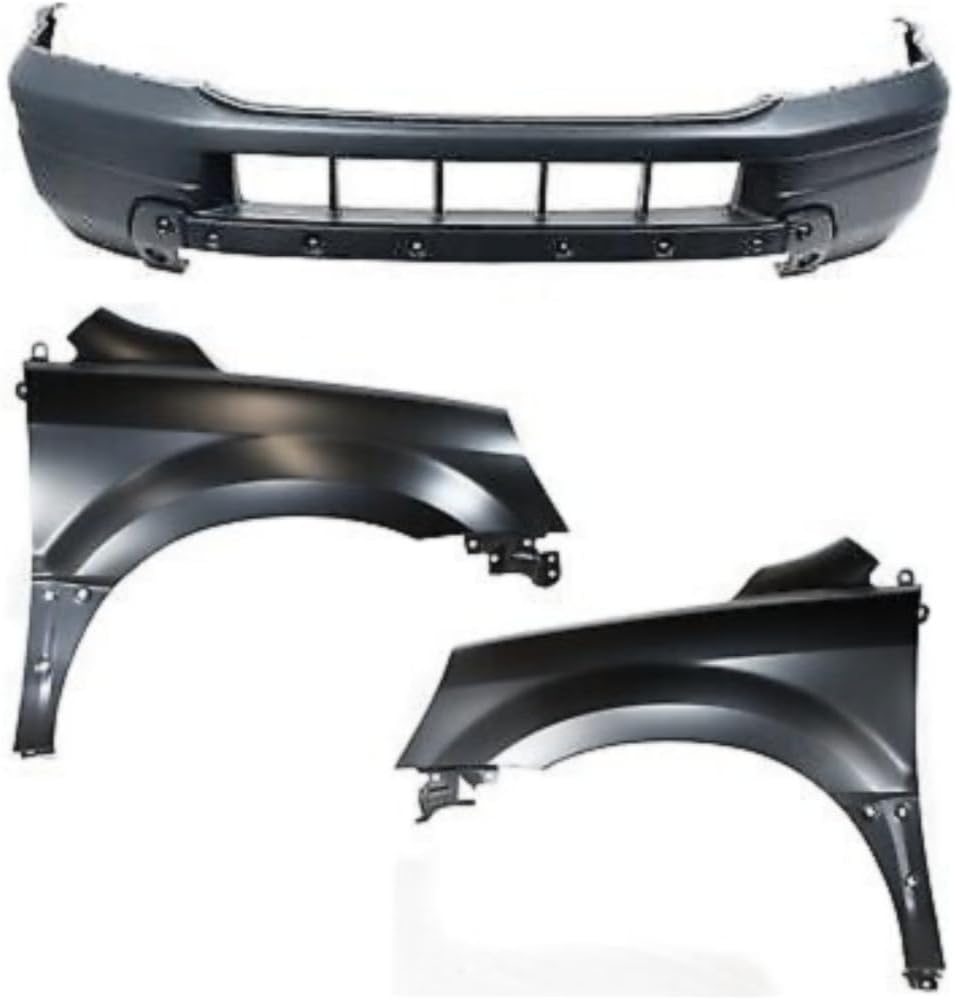 Set of 3 Auto Body Repairs Front (Primed) for Honda for Pilot 2003-2005 (1) Bumper Cover and (2) Quarter Panels Without Fog Light Holes 60211S9VA90ZZ HO1241159