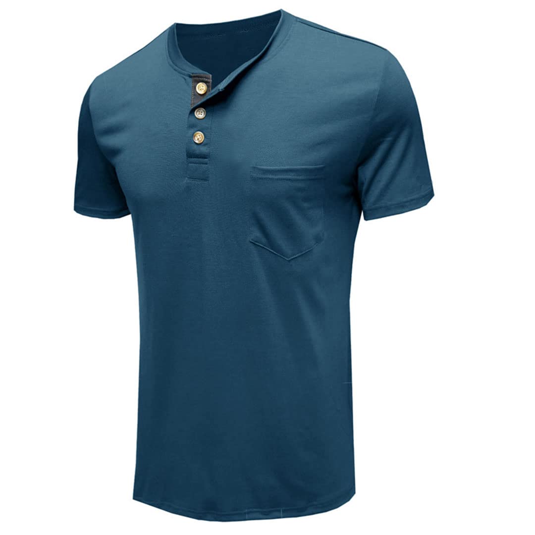 Vogrtcc Maglietta a maniche corte da uomo con scollo a O Henley Pullover con bottoni e tasche, Come da immagine1, S