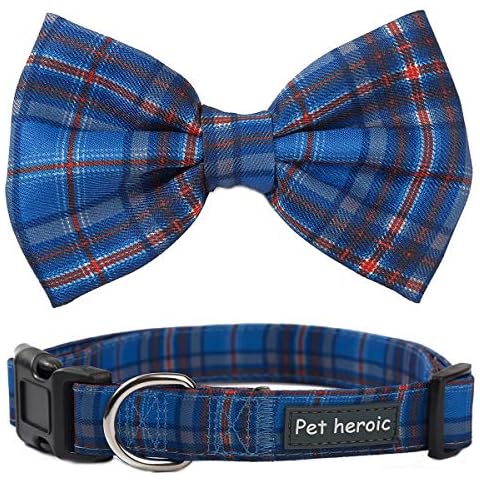 Pet Heroic Pet Dog Cat Collar with Grid Bow tie, Adjustable Plaid Pet Dogs Cats Comfortable Durable Bowtie Collars for Small Medium Large Dogs Cats in 3 Styles Cover