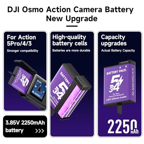 Image of 2 Pack 2250mAh Extreme Battery for DJI OSMO Action 6 /Action 5 Pro /Action 4 / Action 3 / OSMO 360 Action Battery Accessory