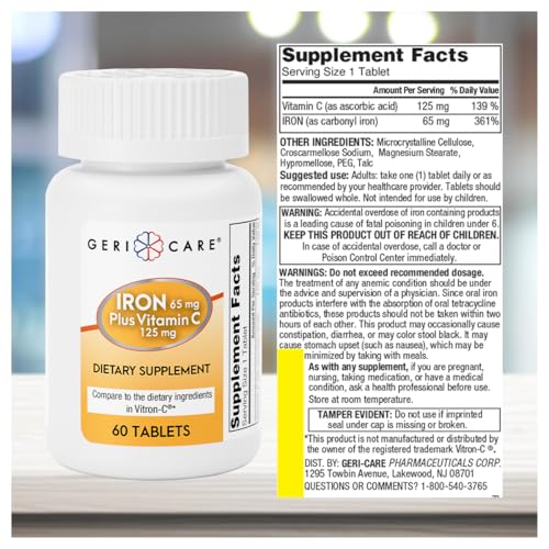 GeriCare Iron 65mg Plus Vitamin C Tablets