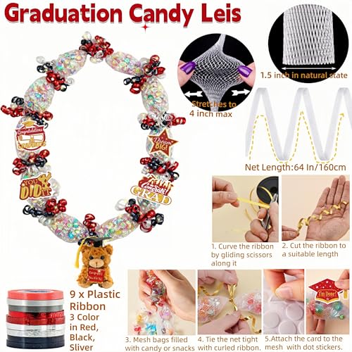 Graduation Gift for Her, Class of 2026 Graduation Leis with Money Holder Box, Mini Bear, Grads Picture Frames, Money Gift Ideas - Personalized Graduation Gift DIY Kit, Ribbon Leis Candy Leis for Him by 17FEIVRLU - Used condition - Image 3