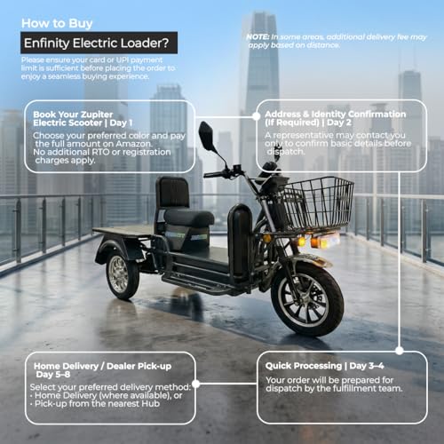 Image of Enfinity Zupiter Neo Low Speed 3 Wheeler Electric Loader Scooter with 60V Lithium-Ion Battery & Charger, 60-70 km Range, 400 kg Weight Capacity, Non-RTO