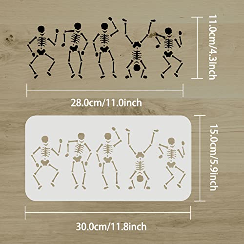 FINGERINSPIRE Skeleton Dancer Stencil 30x15cm Halloween Stencil for Painting Skulls Reusable Dancing Skeletons Stencils Template for Wall Border Furniture - Image 2