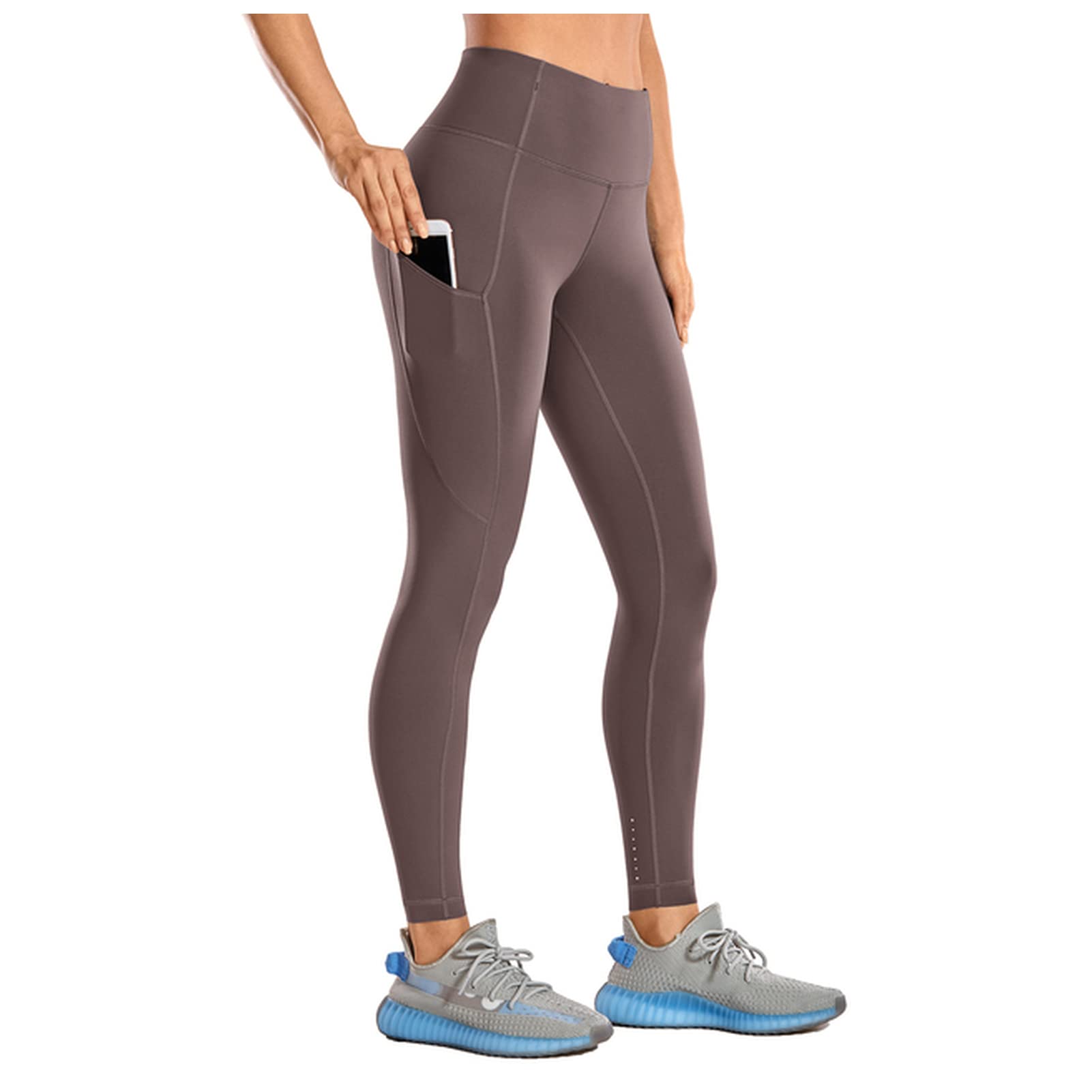 Polainas Impermeables Pantalones de yoga de cintura alta de las mujeres con bolsillos desnudos sentidos entrenando leggings-25 pulgadas Polainas Trail Running ( Color : Purple Taupe25 , Size : X-Large