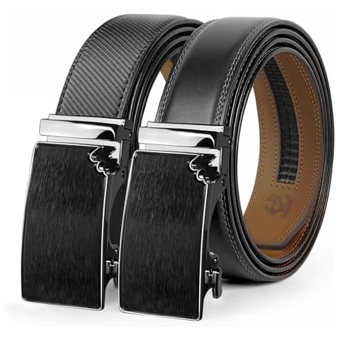 Coipdfty Men Leather Ratchet Belt 2 Pack Men's Belts for Jeans Dress Pant Suit Trim for Fit (Black+black, 35"-40" Waist Adjustable) Cover