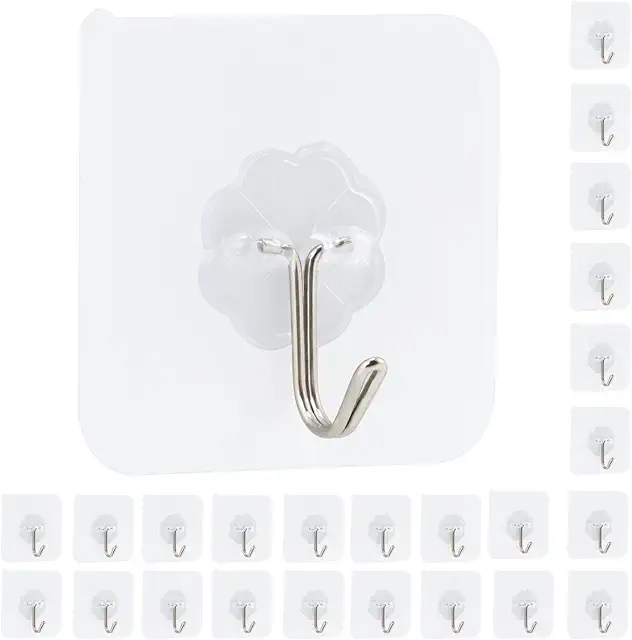 Lot de 24 Crochets Adhésifs Transparents Sans Trace - Support 10kg