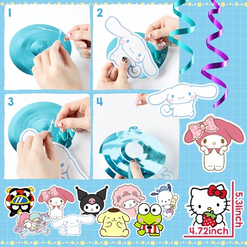 Image of 20Pcs Kawaii Cartoon Anime Hanging Swirls Colorful Kitty Melody Cinnamon Characters Paper Cutouts Ceiling Streamers Cute Birthday Party Celebration Decoration Supplies for Home Office School Classroom