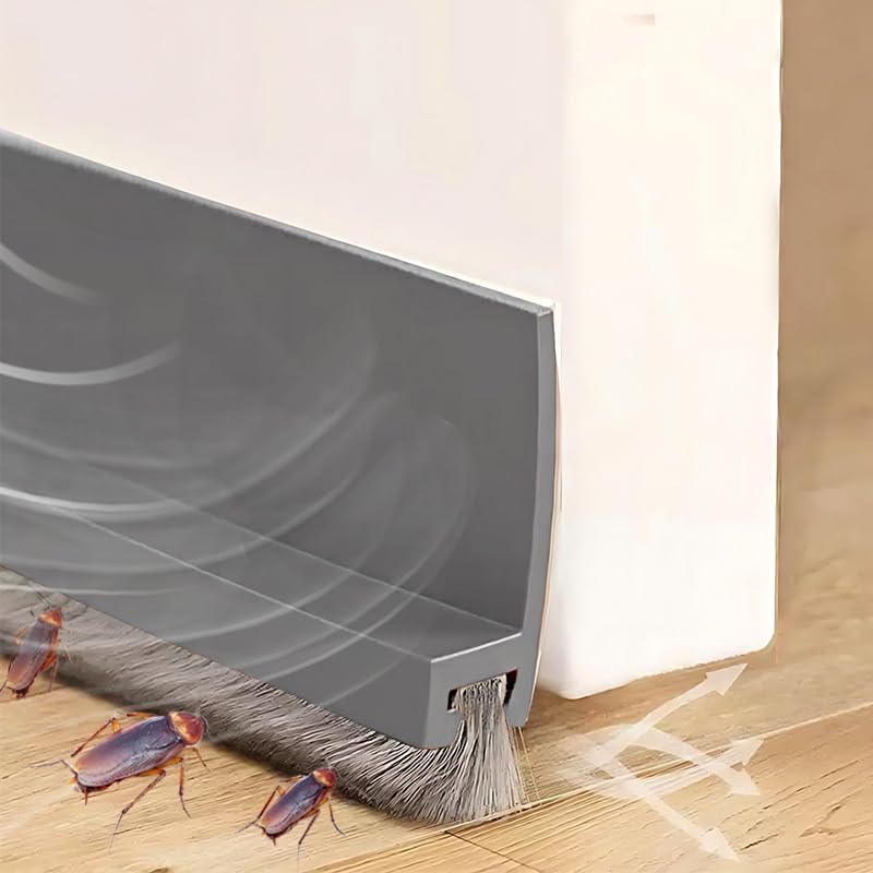 Vingspina 100cm Gris Junta de Cepillo para Puerta, Burlete Bajo Puerta, Burlete Silicona Puerta Autoadhesivo para Burlete de Puerta, Ajustable Tira de Sellado para Antipolvo, (gray)