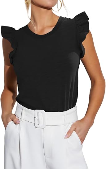 EZBELLE Womens Summer Sleeveless Ruffle Shirts Tank Top Trendy Office Tshirt Ladies Clothes
