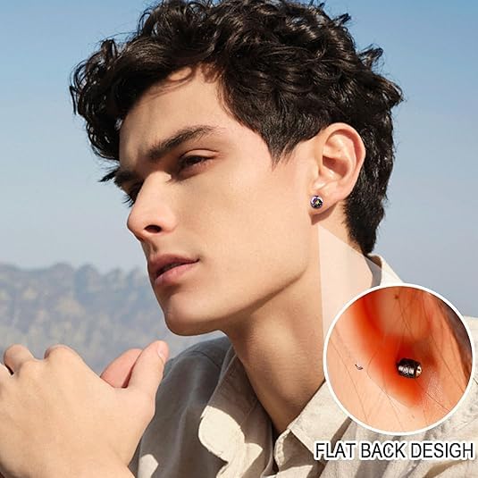 ONESING Screw Back Mens Earrings Stud Surgical Stainless Steel Studs Earrings for Women Men Hypoallergenic Cubic Zirconia Flat Back Screw on Earring for Multiple Piercing4