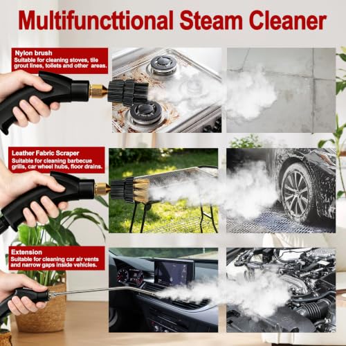 Image of Steam Cleaner, Portable Pressurized Steamer for Cleaning with 14pcs Accessories, 6-Level Adjustable and 15s Heat-Up, Handheld Steam Cleaner for Home, Tile, Dirt, Grout, Grease, Car Detailing (Gray)