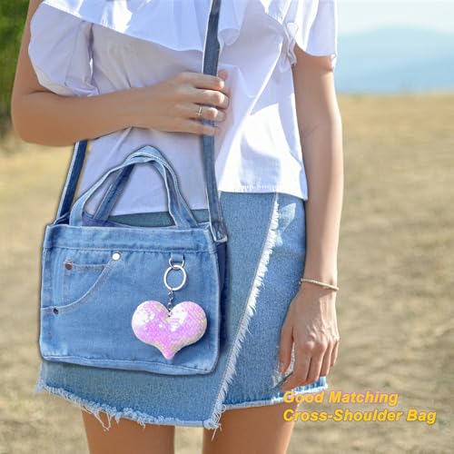 Image of SoonerCozer Crossbody Denim Purse Fashion Small Hobo Bag Stylish Handbag Tote Bag for Women