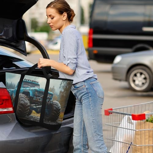 Monster Truck Blue Large Insulated Reusable Tote Bag for Grocery Shopping for Women Men, Cooler Bag with Zippered Top & Handles for Travel Beach Picnic4