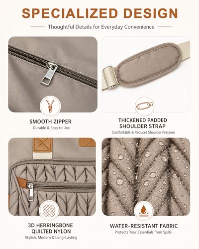 Image of FHELAD Diaper Bag Tote for Women, Baby Diaper Bag 16L (Brown Taupe) | 5 Insulated Pockets, Changing Pad, Pacifier Case, Stroller Clip, 15.6 Inch Laptop Compartment, Detachable Shoulder Strap