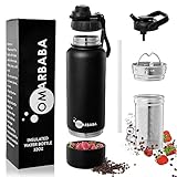 OMARBABA 32oz Vacuum Insulated Water Bottle With 8oz Hidden Compartment, Infuser, Dual Lids with Locker, Stainless Steel Infusion Water Bottle Keeps Drinks Cold For 24hrs & Hot For 12hrs
