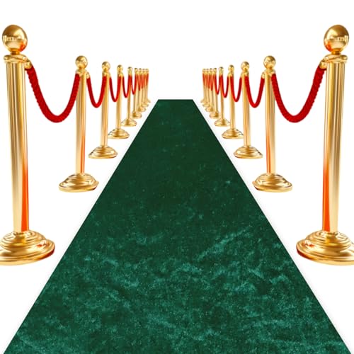 ROMANKAS Green Carpet Runner Velvet Aisle Runner Rug 5x20FT Aisle Runners for Wedding Ceremony Walkway Runner with Carpet for Beach Theme Wedding Party Banquet Reception Decoration
