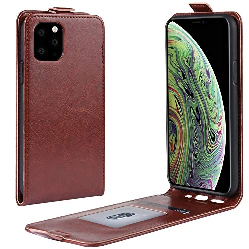 Coque en cuir iPhone 11 Pro marron, l'étui à clapet vertical idéal au bureau comme en voyage