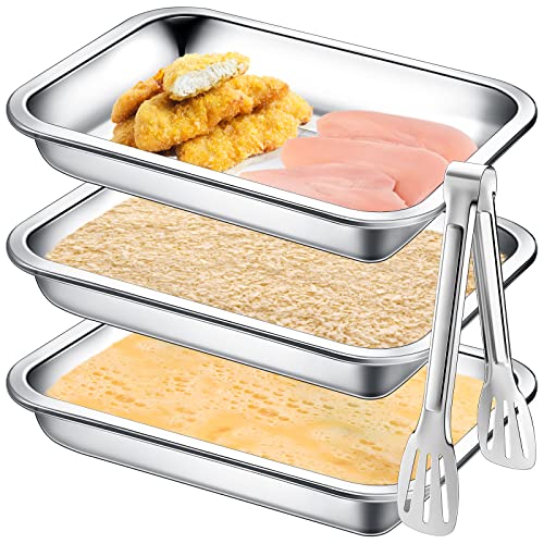 Breading Trays Set of 3 Large 10.4 x 7.7 x 1.9 Inch Stainless Steel Breading Pans with Tong for Dredging Chicken Breasts and Marinating Meat, Food Prep Trays for Breadcrum Dishes, Schnitzel Breading Trays Set of 3 Large 10.4 x 7.7 x 1.9 Inch Stainless Steel Breading Pans with Tong for Dredging Chicken Breasts and Marinating Meat, Food Prep Trays for Breadcrum Dishes, Schnitzel