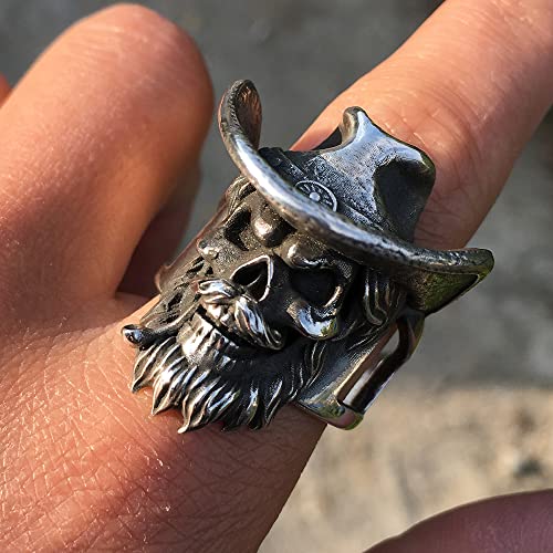 Lxury Details Smoking Beard Pirate Skull Rings for Men Death Gothic Jewelry3