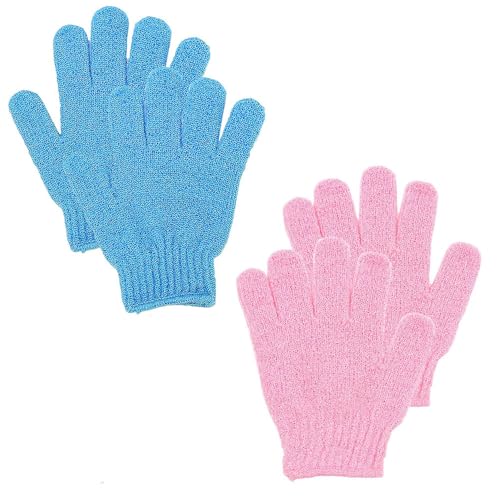 2 Pares De Guantes Exfoliantes, Guantes De BañO Exfoliantes, guante exfoliante corporal, Guantes De BañO De Cinco Dedos Para Hombres, Mujeres, NiñOs Para Exfoliar/Ducha/BañEra/Spa/Masaje (2 Colores)