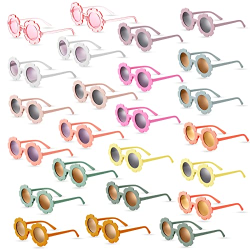 24 Pairs Kids Round Flower Sunglasses Bulk Flower Shaped Baby Cute Sunglasses Colorful Toddler Glasses Beach Eyewear