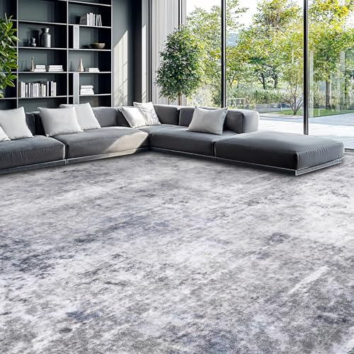 Washable Rug 9x12 Area Rugs for Living Room - Stain Resistant Non-Slip Backing Boho Rug for Bedroom,Durable & Ultra-Thin Vintage Large Area Rug(9x12,Gray/Blue)