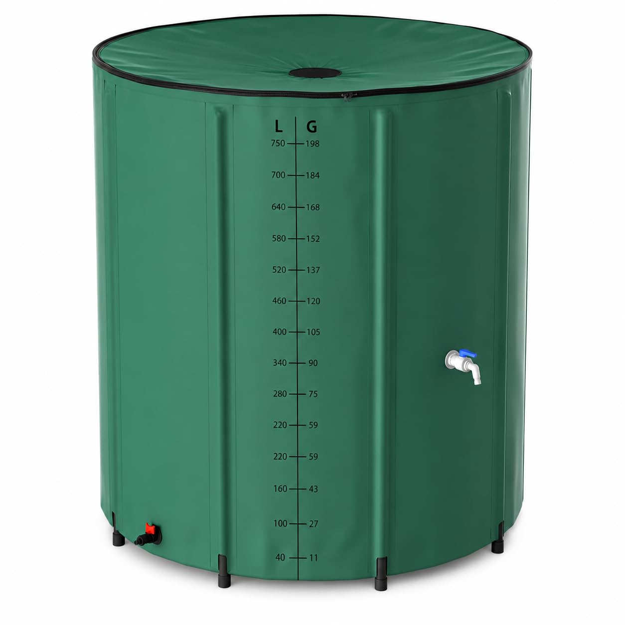 Faltbare Regentonne 200-500 Liter, Regentonne Faltbar Mit Seitlicher Skala Und Überlaufschutz, Regenwassertonne Für Garten, Balkon, Terrasse, Camping Und Outdoor, Grün (Grün,200 Liter)