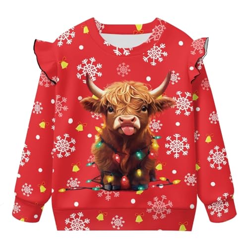 Toddler Long Sleeve Shirts Ruffle Christmas Sweatshirts for Girls Crewneck Pullover Holiday Tops 1-8 Years4