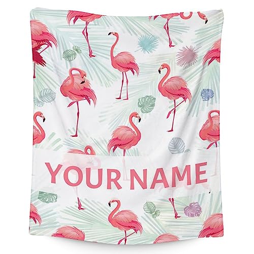 Personalized Flamingo Blanket Gifts with Name - 30x40 Inches Cute Throw for Women & Girls - Pink Soft Fuzzy Blankets for Couch & Office
