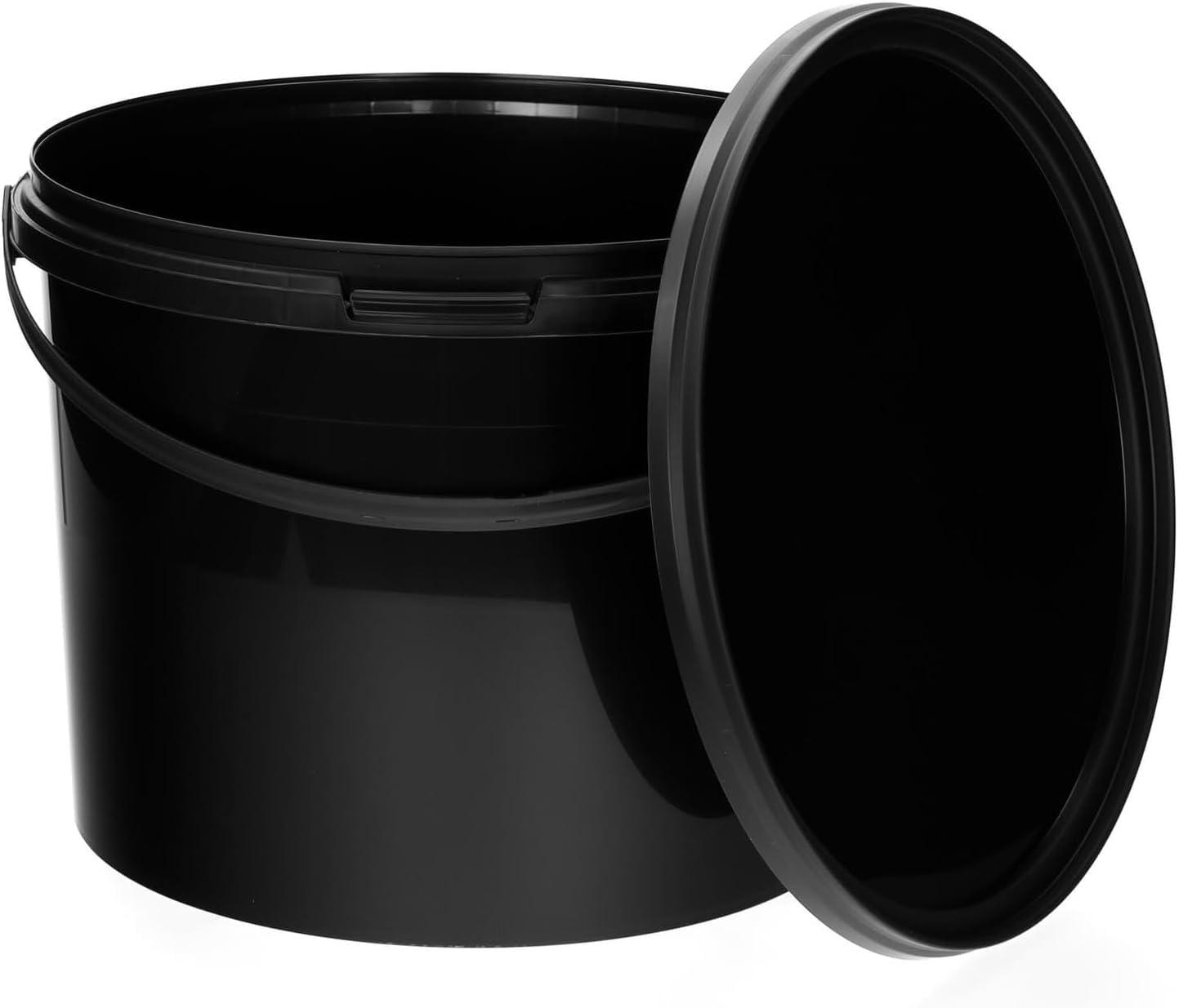 BenBow Bucket with Lid 5L Black 5 x 5 Litres - Food Safe, Stable, Airtight, Leakproof, Odourless - Plastic Container with Handle - Empty